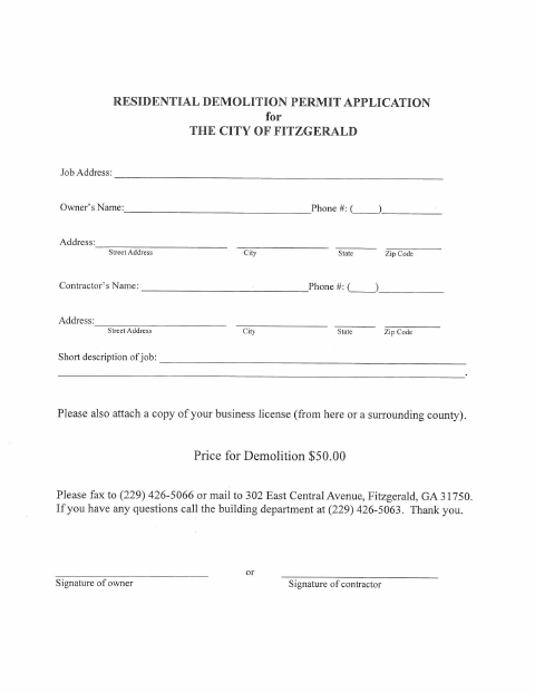First page of the Residential Demolition Permit Application