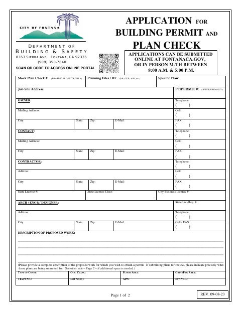 First page of the Application for Building Permit and Plan Check