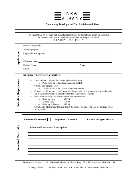 First page of the Plan Re-Submittal Sheet