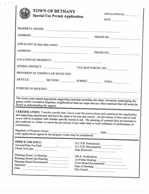 First page of the Special Use Permit Application