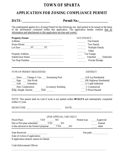 First page of the Application for Zoning Compliance Permit