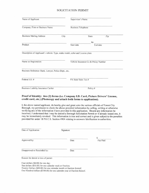 First page of the Solicitation Permit Application