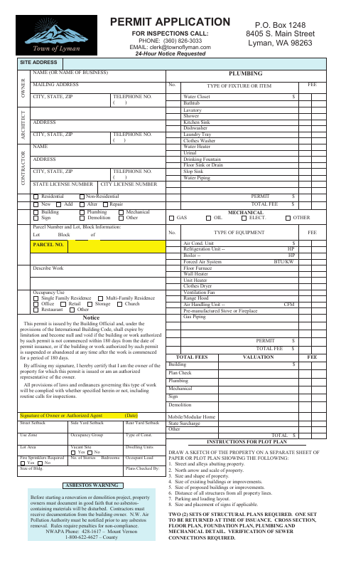 First page of the Permit Application for Inspections