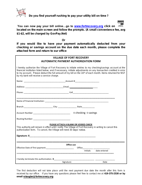 First page of the Automatic Payment Authorization Form
