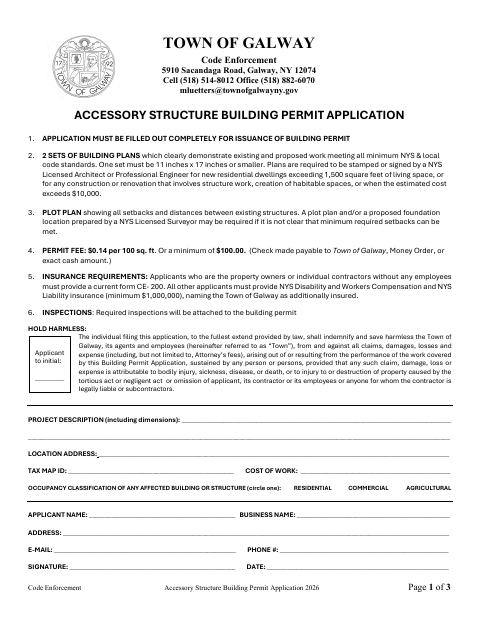 First page of the Accessory Structure Building Permit Application
