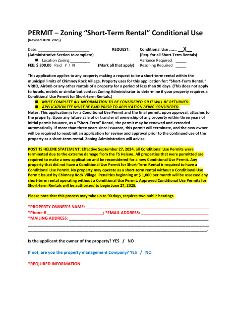 First page of the Short-Term Rental Conditional Use Permit Application
