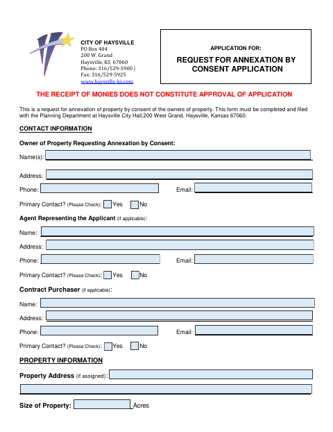 First page of the Request for Annexation by Consent Application