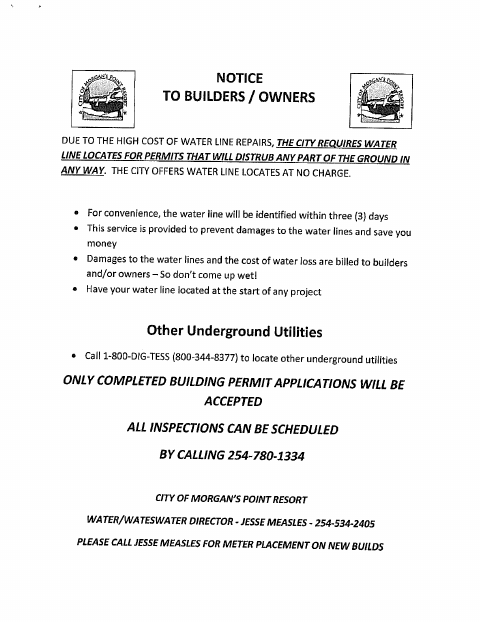 First page of the Residential Minor Projects Building Permit Application