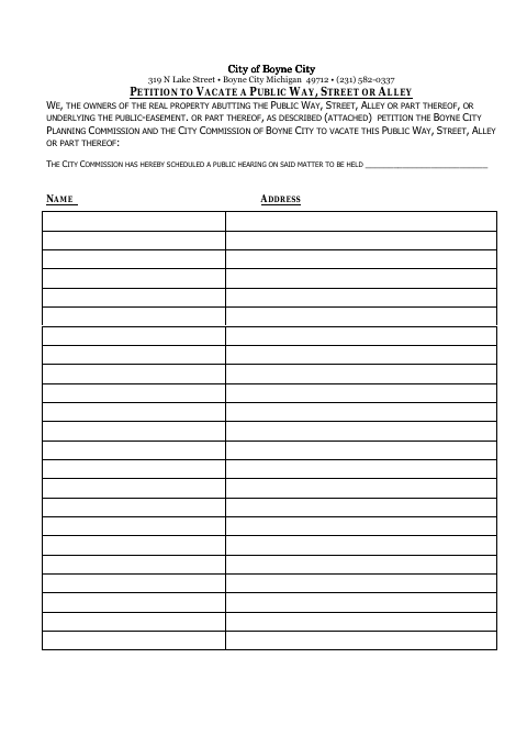 First page of the Petition to Vacate a Public Way