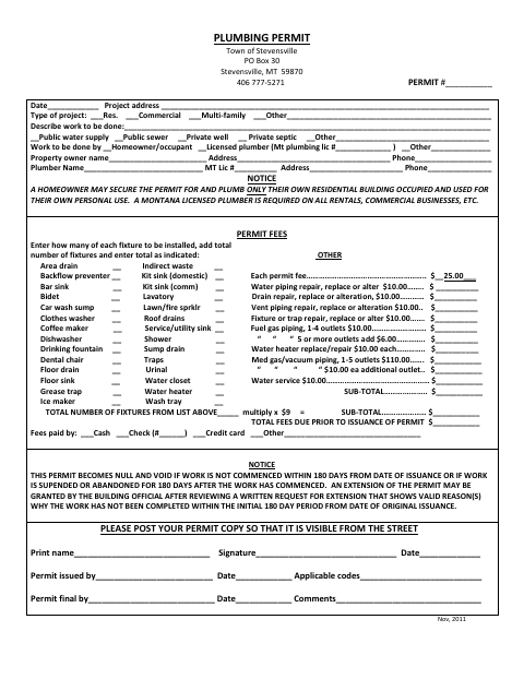 First page of the Plumbing Permit