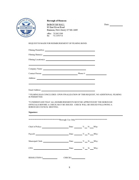 First page of the Film Bond Return Form