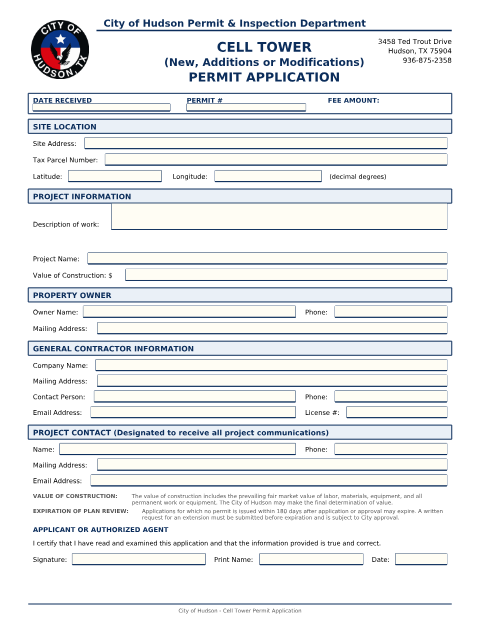 First page of the Cell Tower Permit Application