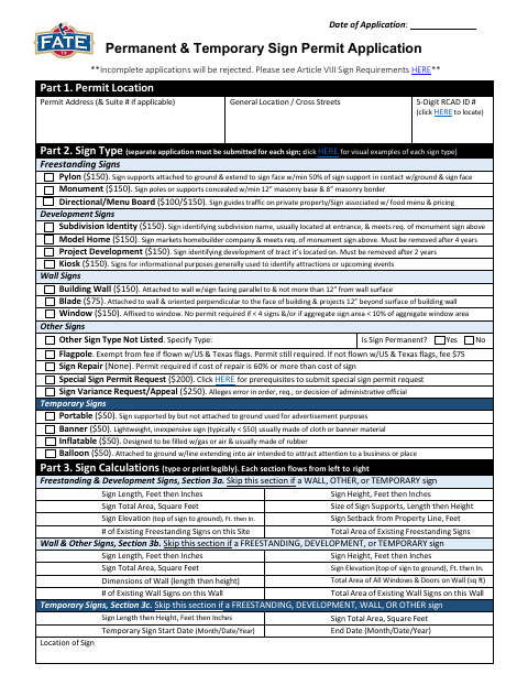 First page of the Permanent & Temporary Sign Permit Application
