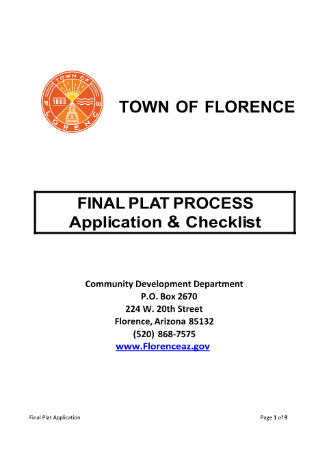 First page of the Final Plat Application