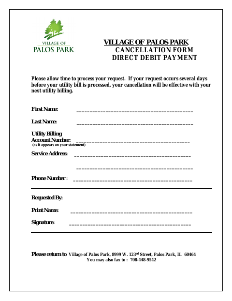 First page of the Direct Debit Payment Cancellation Form