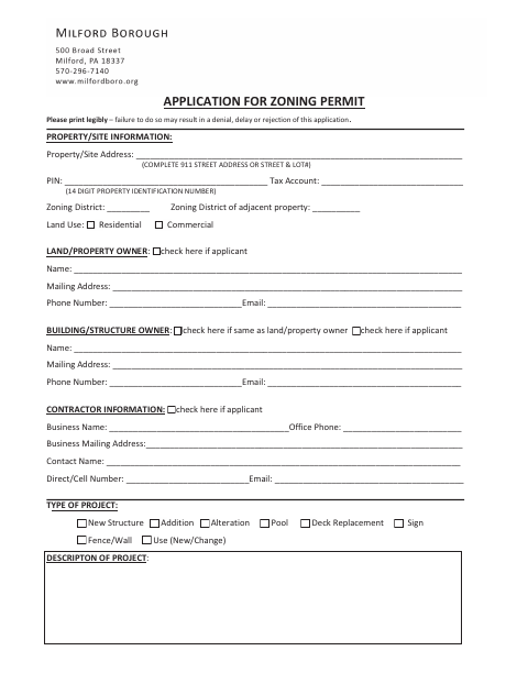 First page of the Application for Zoning Permit
