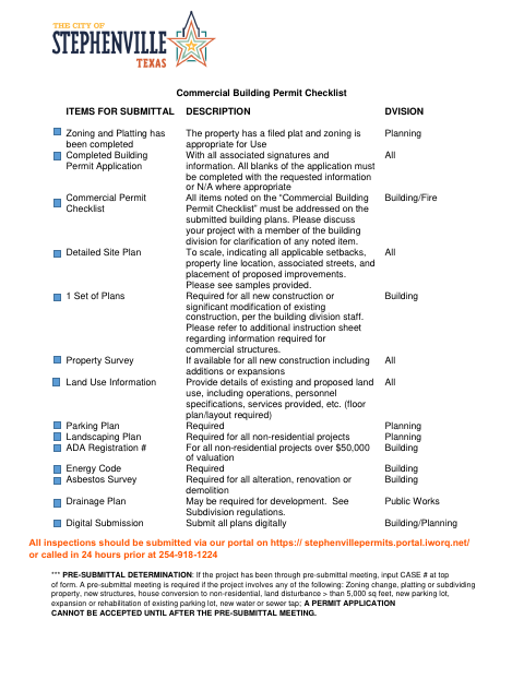 First page of the Commercial Building Permit Application