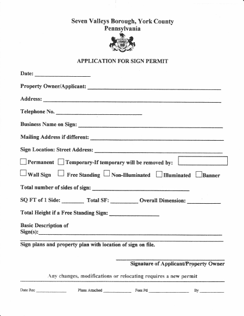 First page of the Sign Permit Application