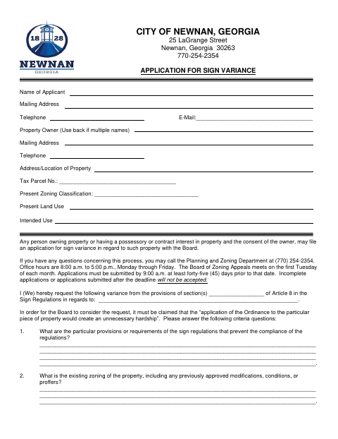 First page of the Sign Variance Application