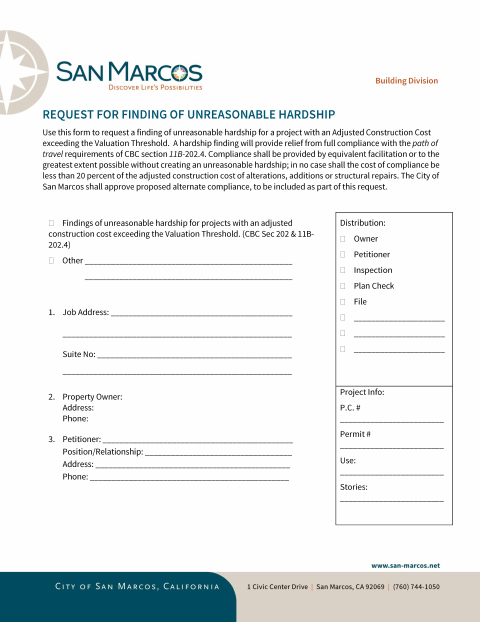 First page of the Request for Finding of Unreasonable Hardship