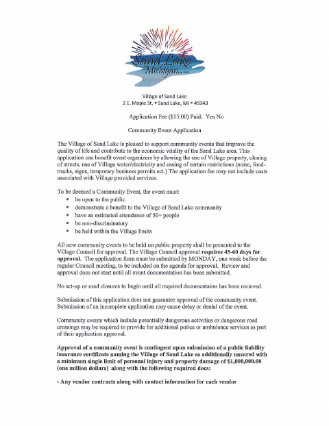 First page of the Community Event Application