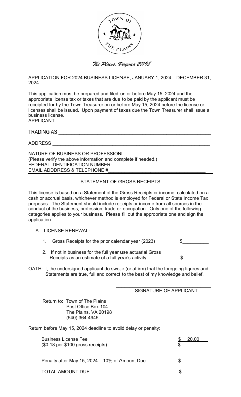 First page of the Business License Application