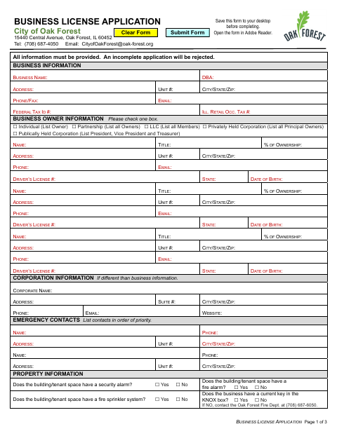 First page of the Business License Application