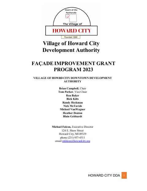 First page of the Facade Improvement Grant Application