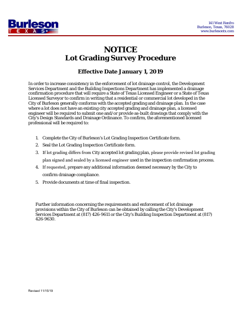First page of the Lot Grading Inspection Certificate