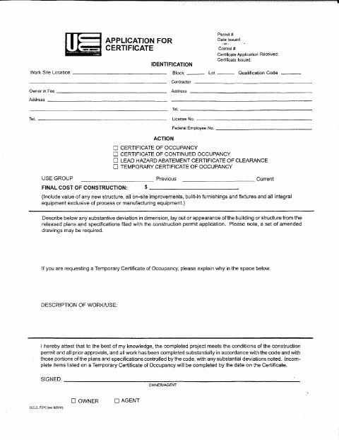 First page of the Commercial Certificate Application