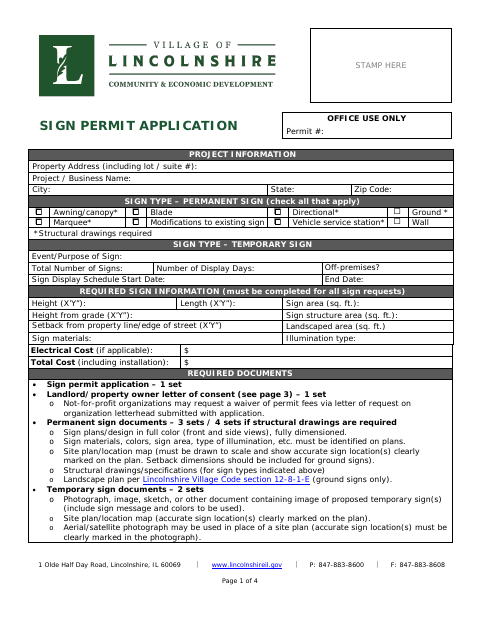 First page of the Sign Permit Application