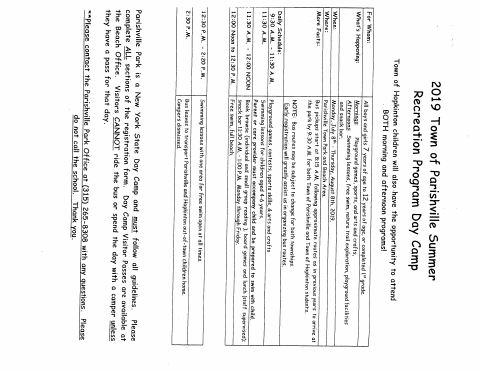 First page of the Summer Recreation Program Registration Form