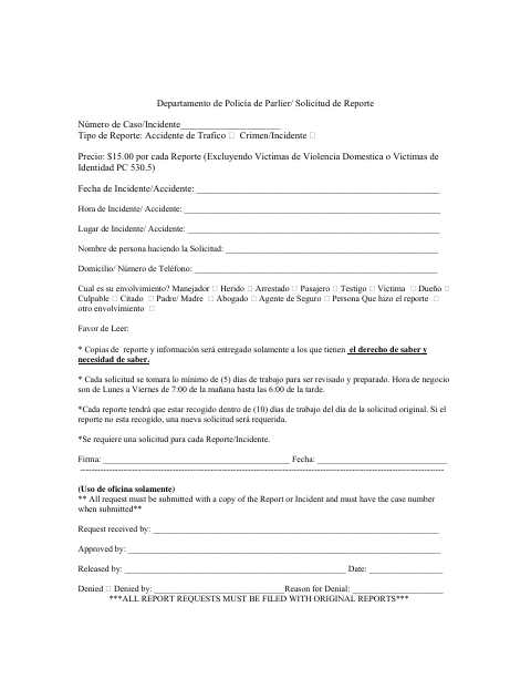 First page of the Solicitud de Reporte