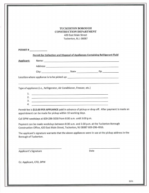 First page of the Application for Collection and Disposal of Appliances Containing Refrigerant Fluid