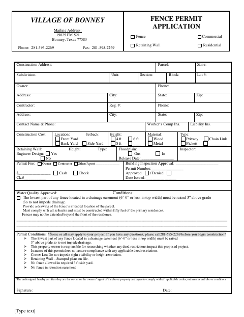 First page of the Fence Permit Application