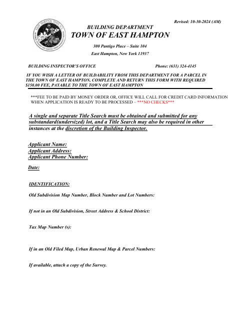 First page of the Letter of Buildability Form