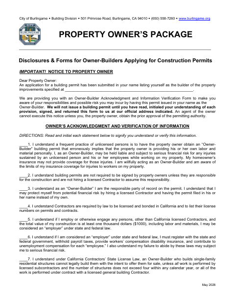 First page of the Owner-Builder Declaration