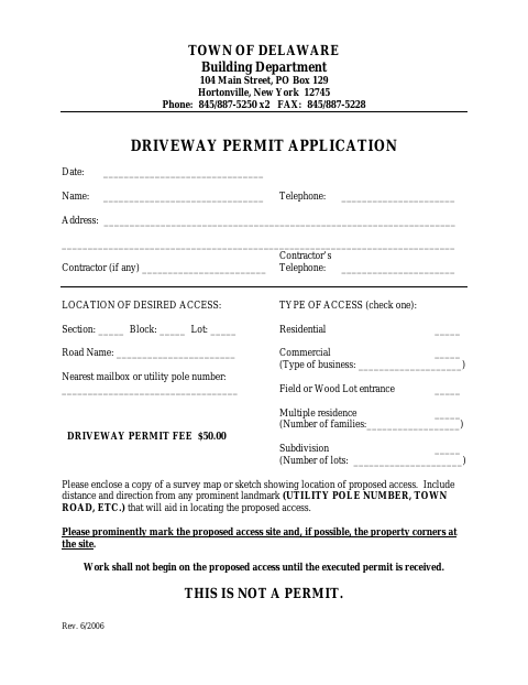 First page of the Driveway Permit Application