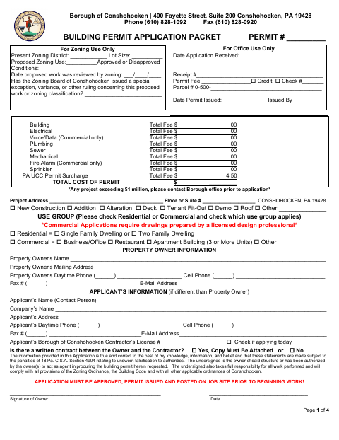 First page of the Building Permit Application
