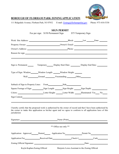 First page of the Sign Permit Application