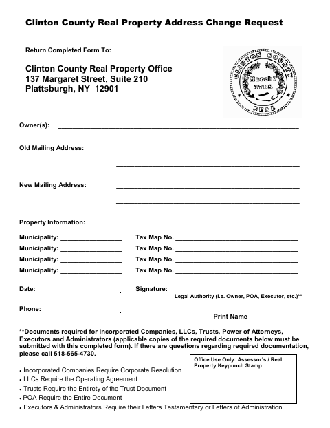 First page of the Real Property Address Change Request