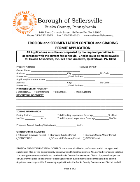 First page of the Erosion and Sedimentation Control and Grading Permit Application