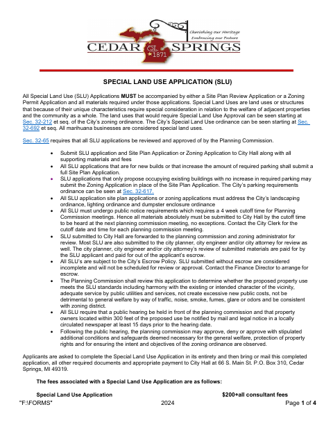 First page of the Special Land Use Application