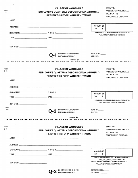 First page of the Employer’s Quarterly Deposit of Tax Withheld
