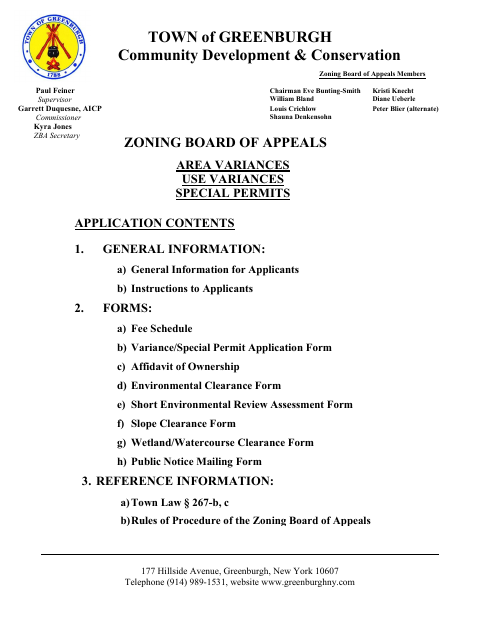 First page of the Zoning Board of Appeals Application Packet