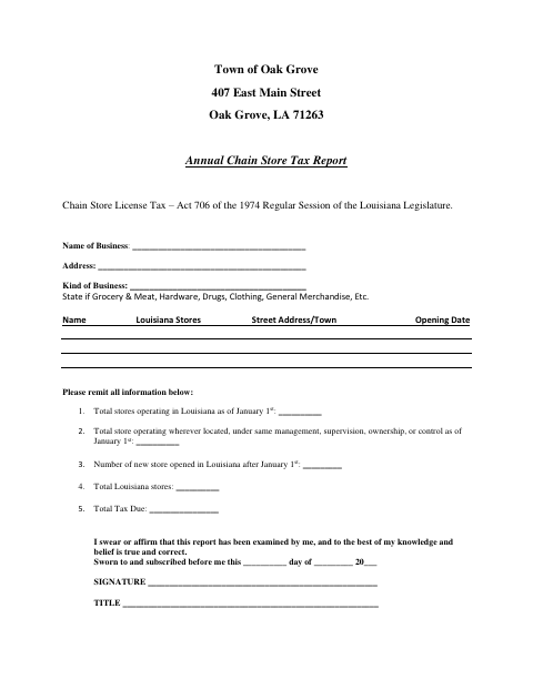 First page of the Annual Chain Store Tax Report