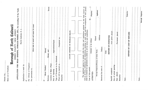 First page of the Road Opening Permit