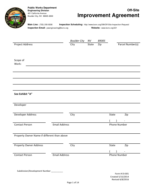 First page of the Off-Site Improvement Agreement