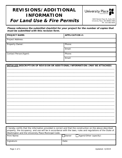 First page of the Planning and Fire Revision Form