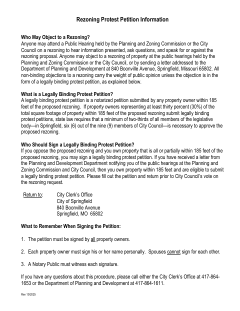 First page of the Zoning Protest Petition